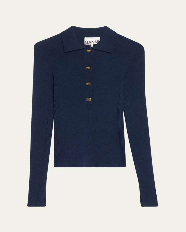 Mini Ribbed Merino Polo Sweater